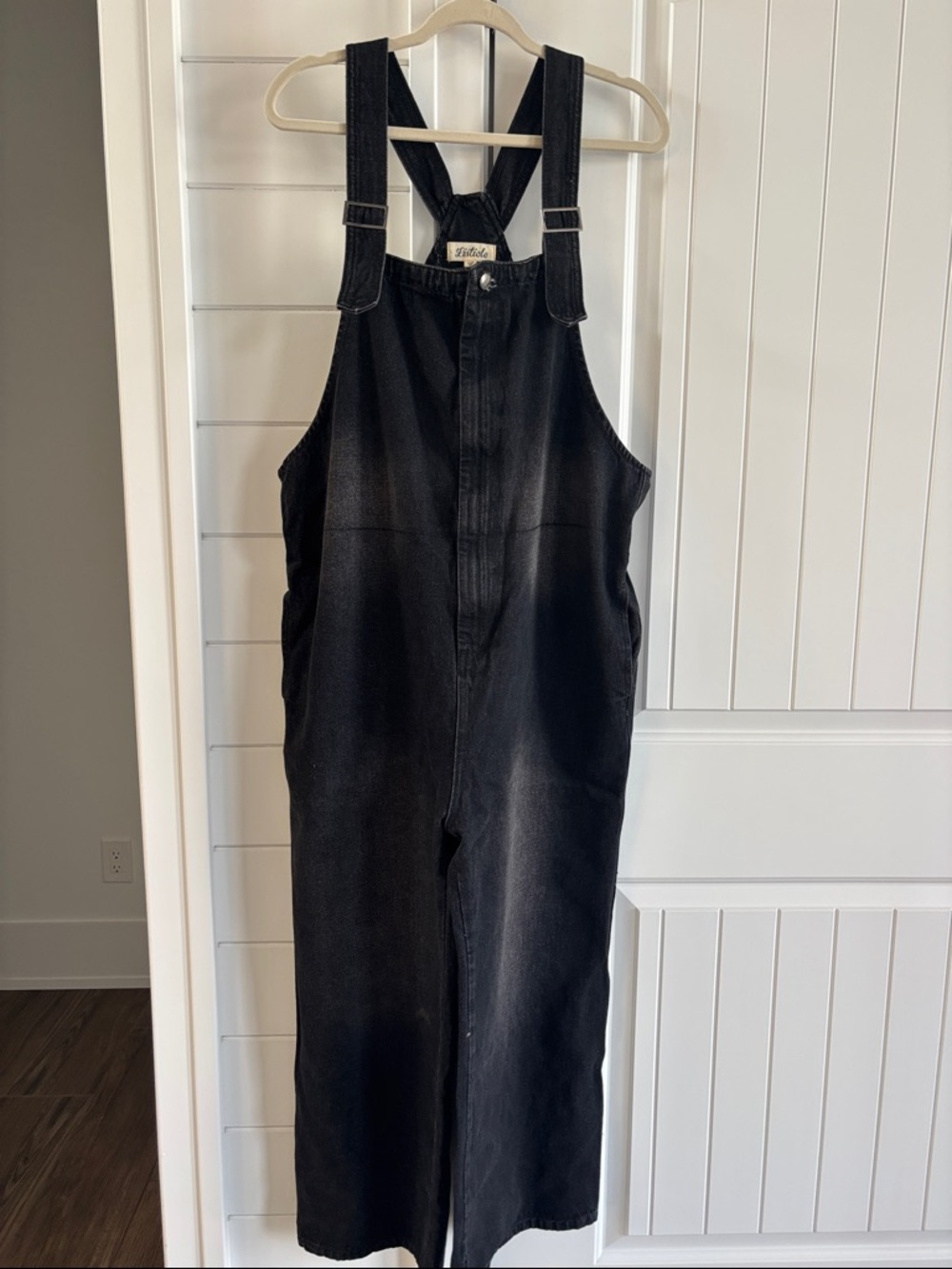 Listicle Black Denim Overalls with Branded Patch